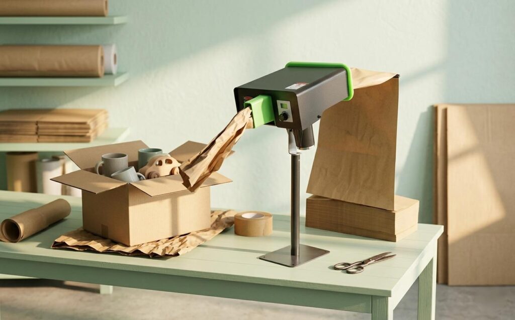 Nature Fill kraft paper cushioning machine producing eco-friendly void fill for protective packaging, sustainable shipping solution