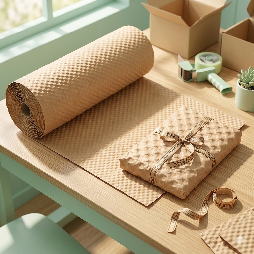 Brown kraft bubble paper roll for eco-friendly packaging and shipping protection