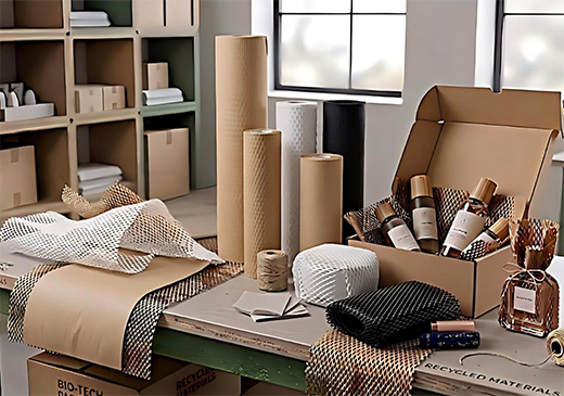 Natural kraft, white and black honeycomb paper rolls for eco-friendly protective packaging Natural kraft, white and black honeycomb paper rolls for eco-friendly protective packaging